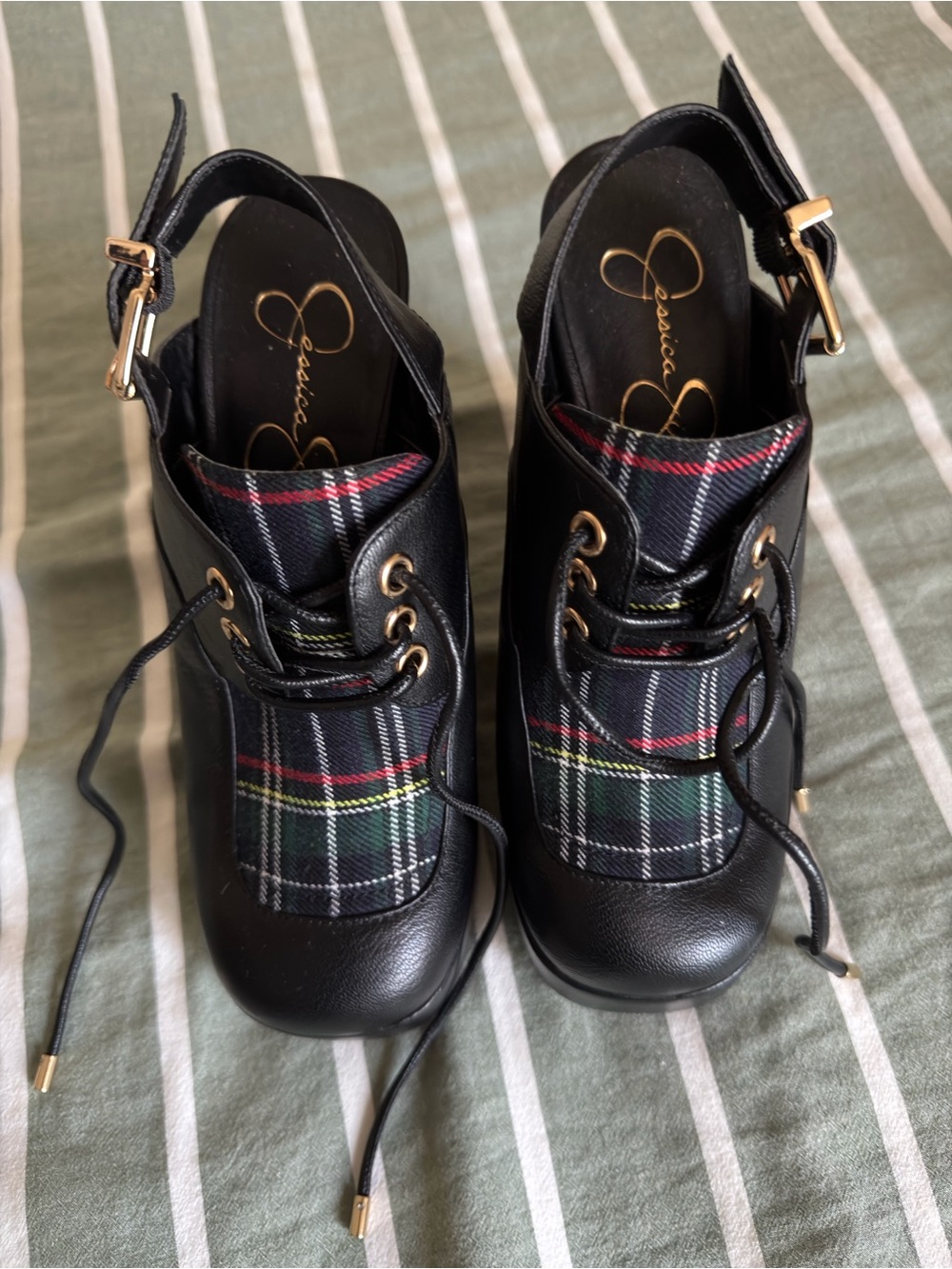 Jessica Simpson Black Plaid Lace-Up Platform Boots